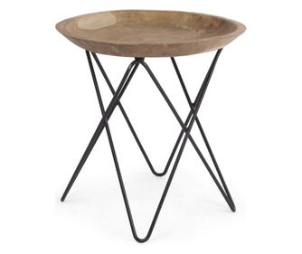 Masuta Cafea Cu Picior Fier Negru Si Blat Lemn Natur Zahira Ø 50 Cm X 50 H