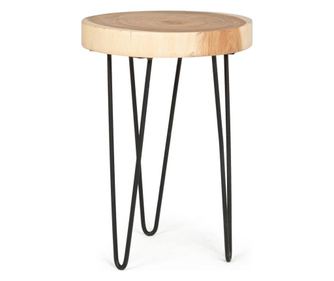 Masuta Cafea Cu Blat Lemn Natur Picioare Fier Negru Tuala Ø 35 Cm X 48 H