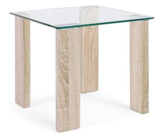 Arley dohányzóasztal természetes MDF lábakkal és üveglappal, 55 cm X 55 cm X 51 H