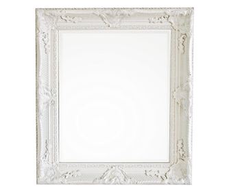 Okrasno stensko ogledalo z lesenim okvirjem s kremno patino, 68 cm x 10 cm x 78 cm (višina)