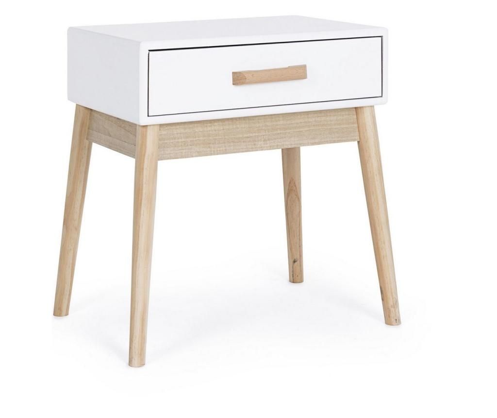 Noćni ormarić s 1 ladicom, bijelo prirodno drvo, standardni, 43 cm X 30 cm X 48 V
