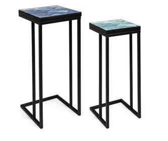 2 db-os asztalkészlet fekete vaskerettel és Reef mdf lappal 28 cm x 28 cm x 66 h 33 cm x 33 cm x 74 h