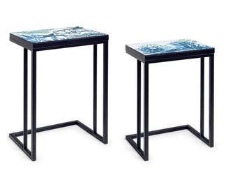 2 db-os asztalkészlet fekete vaskerettel és Reef mdf lappal 41 cm x 30 cm x 56 h 46 cm x 33 cm x 63 h