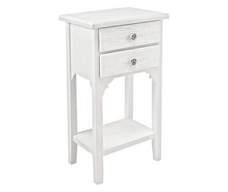 Fehér fa éjjeliszekrény 2 fiókkal és 1 polccal, 37 cm x 26,5 cm x 69,5 cm magas