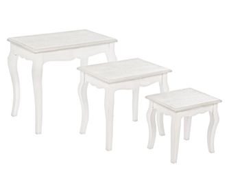 3 db Clorine patinás fehér fa asztalkészlet 30 cm x 24 cm x 29 h 41 cm x 31 cm x 38 h 53 cm x 35 cm x 47 h