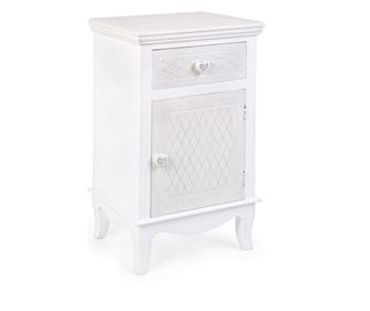 Charlene fehér fa éjjeliszekrény fiókkal és ajtóval, 40 cm X 32 cm X 69,5 H