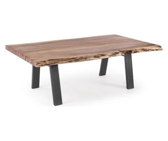 Konferenční stolek Aron s deskou z přírodního dřeva a černými železnými nohami 115 x 65 x 40 cm