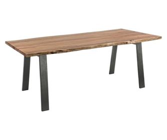 Aron étkezőasztal fekete vas lábakkal és természetes fa asztallappal, 200 cm X 95 cm X 77 H