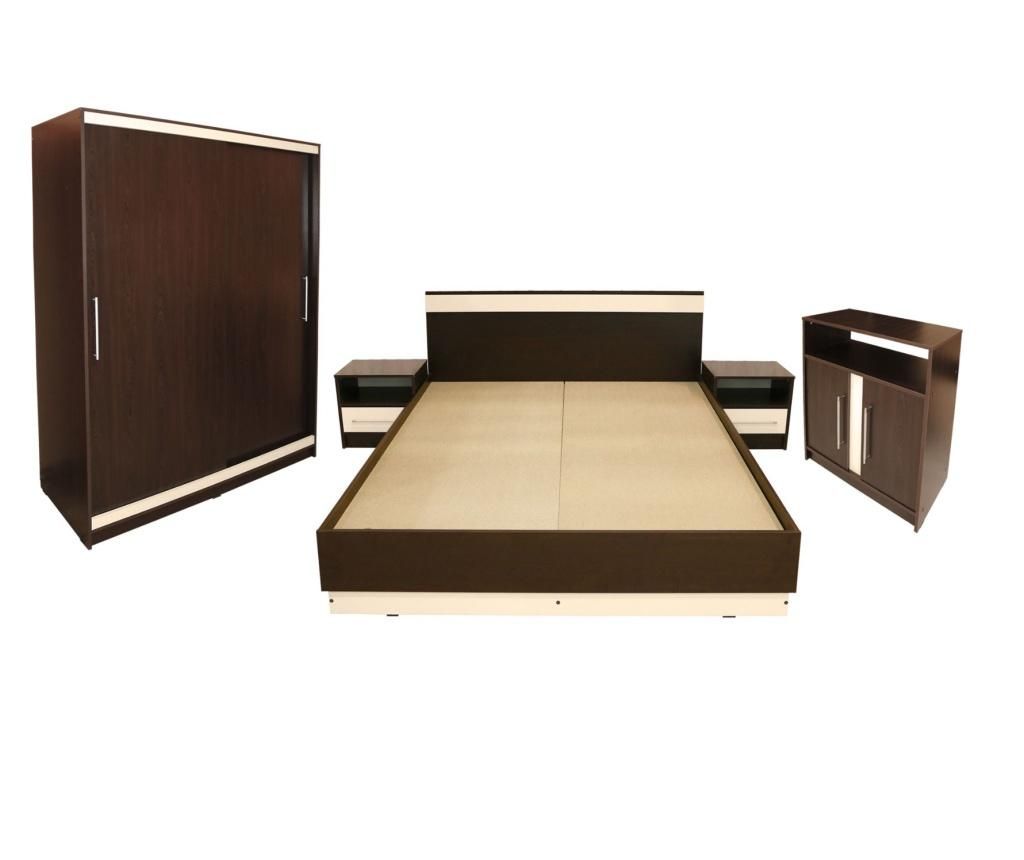 Set Dormitor Verona cu pat 140x200 cm, Wenge / Vanilie 