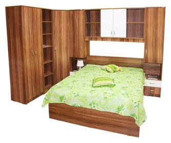 Set Dormitor Nora pe colt cu pat 140x200 cm, Prun / Alb