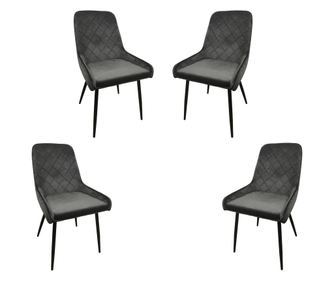 Set 4 scaune dining MONACO, catifea, picioare metalice, gri inchis