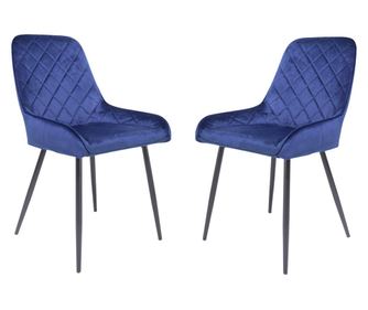 Set 2 scaune dining MONACO, catifea, picioare metalice, albastru cobalt