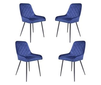 Set 4 scaune dining MONACO, catifea, picioare metalice, albastru cobalt