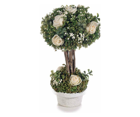 Аранжировка Изкуствени рози с модел на бонсай в бяла зелена саксия Ø 11 Cm X 19 H