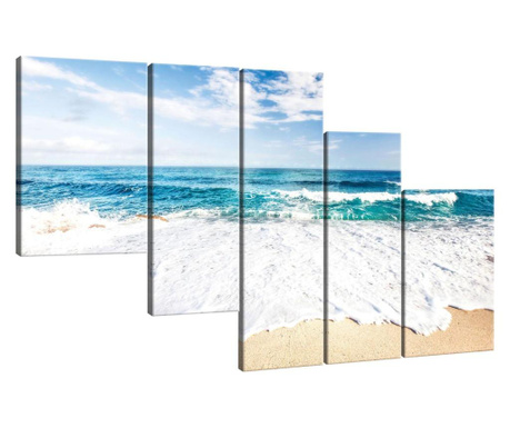 Set Tablouri Degrets 78359 Canvas, 100 X 170 Cm, 5 Piese (1x100x30 Cm, 2x80x30 Cm, 2x60x40 Cm), Plaja De Azur