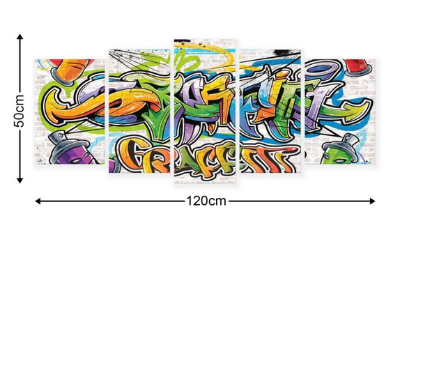 Set Tablouri Degrets 78656 Canvas, 50 X 120 Cm, 5 Piese (2x40x30 Cm, 2x40x20, 1x50x20 Cm), Graffiti