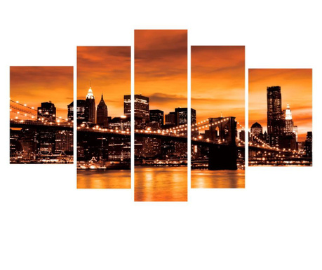 Set Tablouri Degrets 78652 Canvas, 100 X 170 Cm, 5 Piese (2x60x40 Cm, 2x80x30, 1x100x30 Cm), Podul Brooklyn Sepia