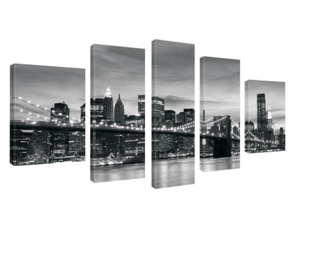 Set Tablouri Degrets 78654 Canvas, 100 X 170 Cm, 5 Piese (2x60x40 Cm, 2x80x30, 1x100x30 Cm), Podul Brooklyn 3