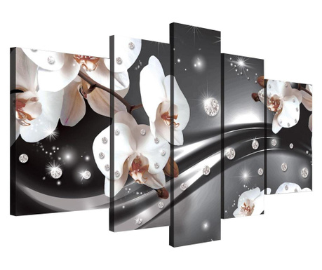 Set Tablouri Degrets 78350 Canvas, 100 X 170 Cm, 5 Piese (1x100x30 Cm, 2x80x30 Cm, 2x60x40 Cm), Abstractie Orhidee 3 3d