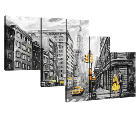 Set Tablouri Degrets 78362 Canvas, 100 X 170 Cm, 5 Piese (1x100x30 Cm, 2x80x30 Cm, 2x60x40 Cm), New York Arta