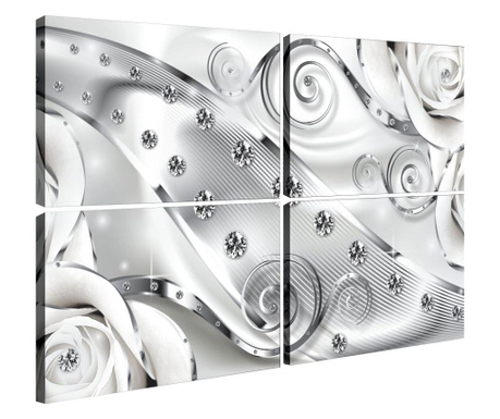Set Tablouri Degrets 78002 Canvas, 80 X 120 Cm, 4 Piese (4x40x60 Cm), Diamant Floral Alb 3d