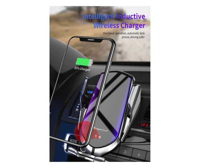 Suport telefon grila MRG L-R1, Smart Wireless, Fast Charge, Gri