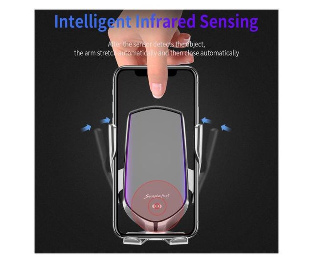 Suport telefon grila MRG L-R1, Smart Wireless, Fast Charge, Gri