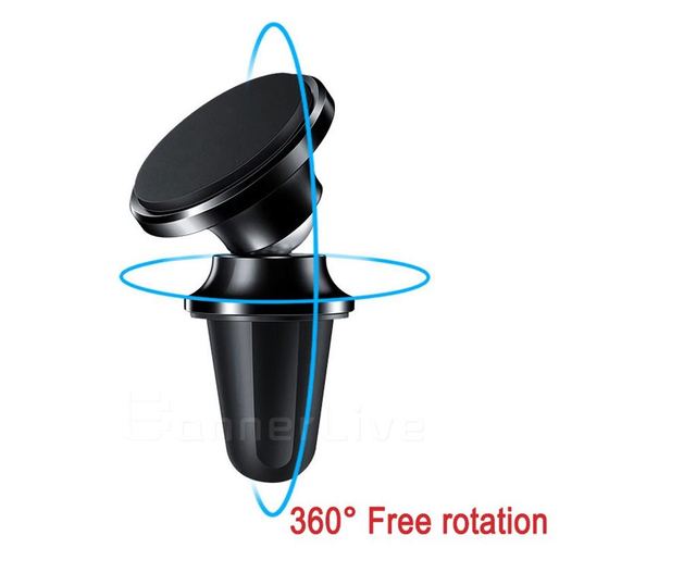 Suport grila ventilatie pentru telefon MRG L-224, Cu magnet, Rotire 360 grade, Negru