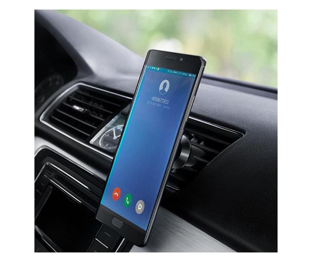 Suport grila ventilatie pentru telefon MRG L-224, Cu magnet, Rotire 360 grade, Negru