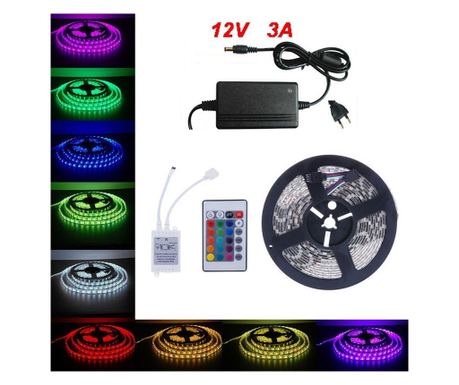 Kit 5m Banda LED RGB Telecomanda și Transformator