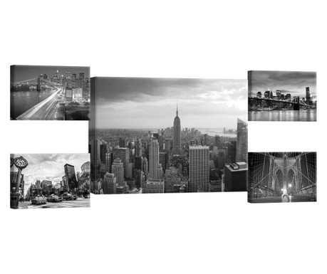 Сет Картина Канава Degrets 78631 Ню Йорк черно - бял 2 50x134,8см, 5 части ( 1 X 50 X 70 см, 4 X 22,8 X 32,4 см)