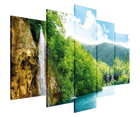 Сет Картина Канава Degrets 78659 Водопад при езерото 60x100см, 5 части ( 2x40x20 см, 2x50x20 см, 1x60x20 см)