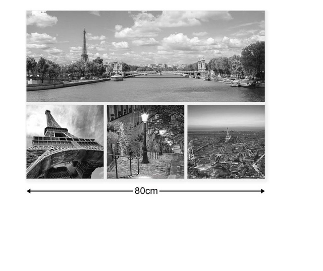 Сет Картина Канава Degrets 78636 Париж черно - бял 55,8x80см, 4 части ( 1 X 30 X 80 см, 3 X 24,8 X 25,8 см)