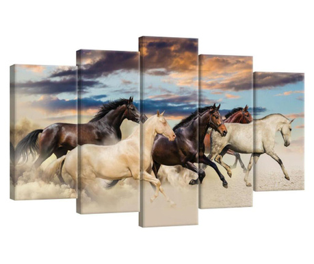 Сет Картина Канава Degrets 78559 Диви коне 60x100см, 5 части ( 2x40x20 см, 2x50x20 см, 1x60x20 см)