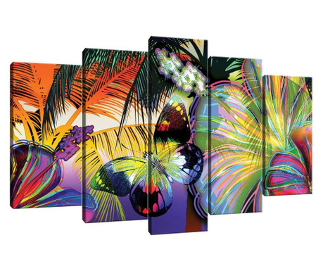 Сет Картина Канава Degrets 78562 Цветна пеперуда 60x100см, 5 части ( 2x40x20 см, 2x50x20 см, 1x60x20 см)