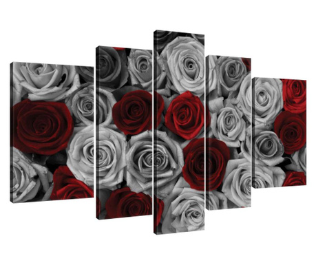 Сет Картина Канава Degrets 78356 Рози червено - сиви 100x170см, (1x100x30 см, 2x80x30 см, 2x60x40 см)