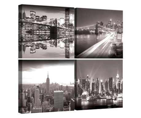 Сет Картина Канава Degrets 78616 Ню Йорк черно - бял 1 50x50см, 4 части (4 X 25 X 25 см)