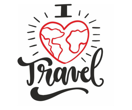 Sticker I Love Travel, Decorativ, Pentru Perete, Living Sau Dormitor, 57 X 65 Cm