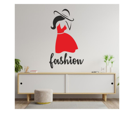 Sticker Decorativ, Autocolant Pentru Perete Living, Fata In Rochie Rosie, Fashion, 80 X 46 Cm