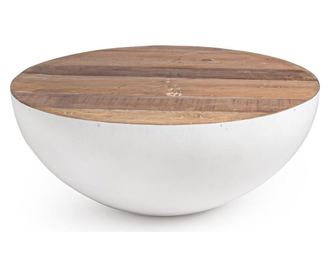 Masuta Cafea Metal Alb Cu Blat Lemn Natur Lancaster Ø 90 Cm X 38 H