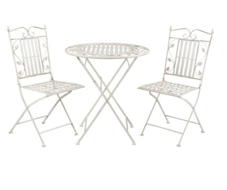 Komplet 2 zložljivih stolov in bele patinirane mize iz kovanega železa Leaves