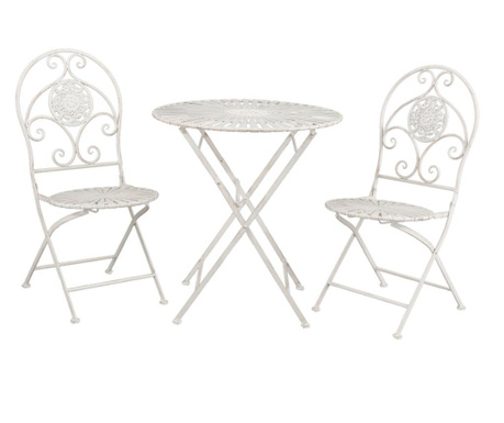 Komplet 2 zložljivih stolov in bele patinirane mize iz kovanega železa