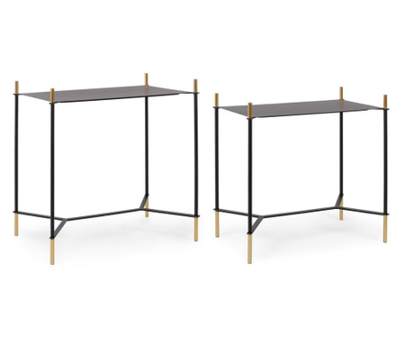 Set od 2 pravokutna stolića za kavu crno zlato metalni Anisha 54 cm x 34 cm x 54 cm 59 cm x 39 cm x 61 v