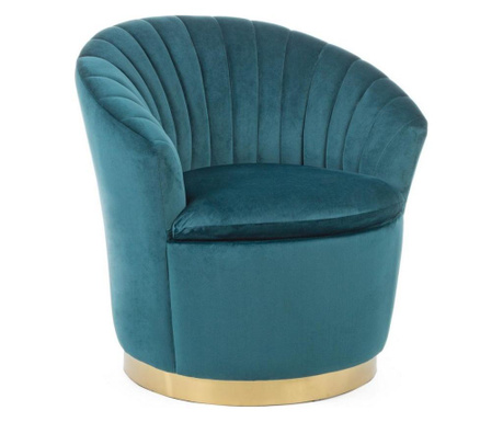 Fotelja presvučena plavim baršunom sa zlatnom metalnom bazom Gilles 77 cm x 71 cm x 77 h