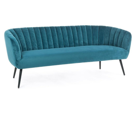 3 személyes kanapé fekete vas lábakkal, kék bársonnyal kárpitozva Avril 178 cm x 71 cm x 69 hx 43 h1 x 66 h2
