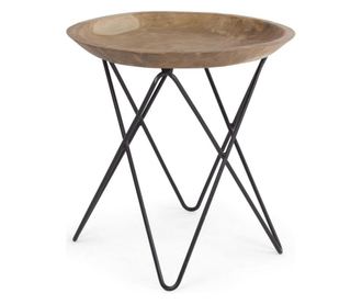 Masuta Cafea Cu Picior Fier Negru Si Blat Lemn Natur Zahira Ø 50 Cm X 50 H
