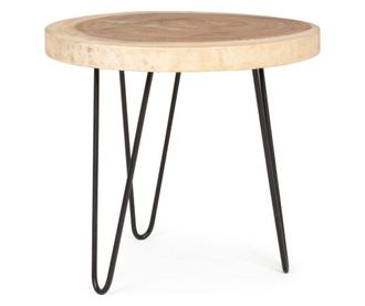 Masuta Cafea Cu Blat Lemn Natur Picioare Fier Negru Tuala Ø 56 Cm X 48 H