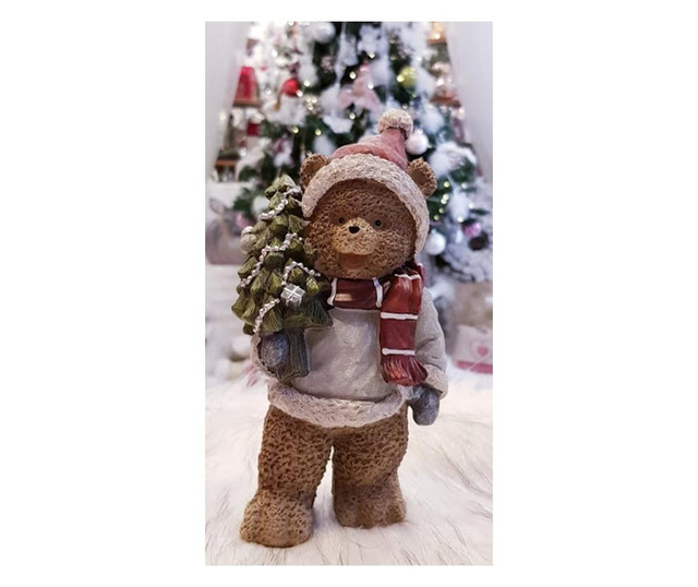 Medve figura karácsonyfával 10x20 cm