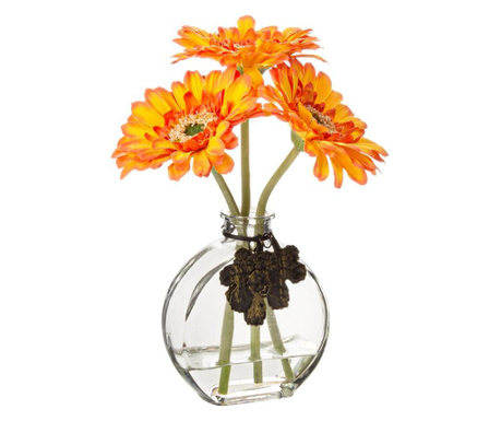 Set staklenih vaza sa 3 narančasta umjetna cvijeta gerbera 20 H