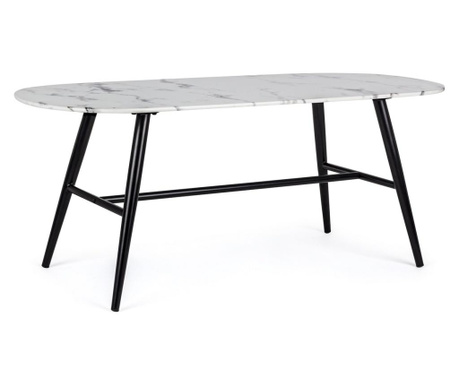 Klubska mizica s črnimi jeklenimi nogami in marmorno stekleno ploščo 110 cm x 50 cm x 45 h